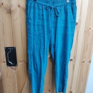 KUT From The Kloth Womens‎ Linen Blend Ankle Pants Sz Large Blue Casual Coastal